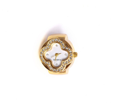 JASUNIQ JASUNIQ Glimmering Clover Crystal Quartz Watch Ring Stainless Steel Gold Plated Chain Ring - Single Finger
