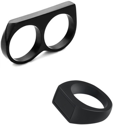 Neerajyoti Rectangle AD Ring & double finger ringset Alloy Titanium Plated Ring Set