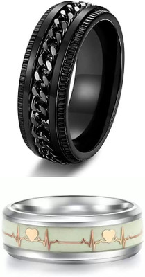 IGA COLLECTION Combo Valentine Fashionable Stylish Trendy Look Dude Chain & ECG Glow Ring Stainless Steel Titanium Plated Ring