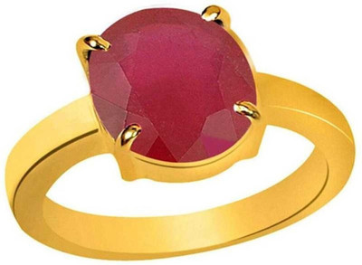 Gemzonite Ruby / Manik Ring with natural ruby gemstone certified ruby ston ring Brass Ruby Gold Plated Ring