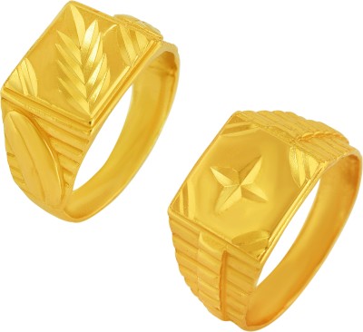 Morvi Gold Plated Alloy Micron Leaf and Star Design, Combo Finger Ring Men Women Brass Gold Plated Ring