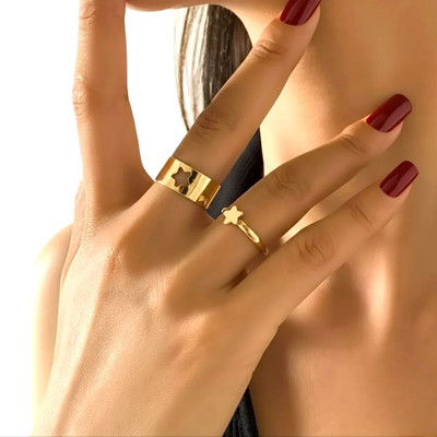 JDENTERPRISES Golden Star Couple Ring Matching Wrap Finger Ring For Women And Girls Alloy Gold Plated Ring Set