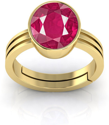 Gemzonite Natural 14.25 Ratti Manik Ruby Gem Stone With Leb Certificate Stone Ruby Brass Plated Ring