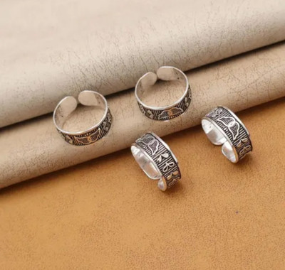 KRISHMAYATOZ Staylish Adjustable Toe Rings Set For Women Brass Silver Plated Toe Ring Set