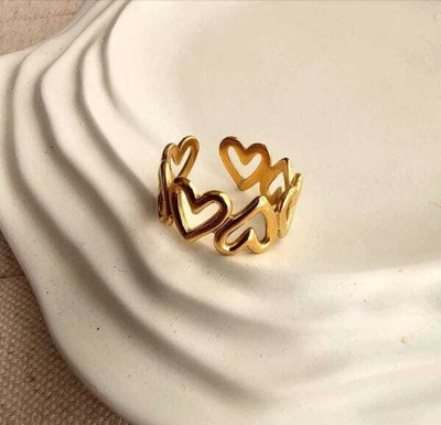 Dazzlyjewels Elegant Open Heart Design Adjustable Gold Ring for Women & Girls Stainless Steel Gold Plated Ring