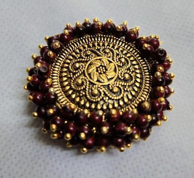Simmi Collection GlowGift Gold Plated Maroon Ring Brass Ring