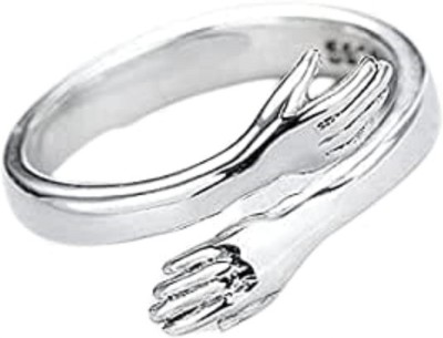 Punjabi Swagg Punjabi Swagg Adjustable Hug Carved Hand Ring Unisex Stainless Steel Rhodium Plated Ring