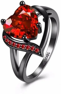 MEENAZ Rings for girls Diamond ring for women couple heart black Red love adjustable Alloy, Metal, Crystal, Stainless Steel, Brass, Copper, Stone Cubic Zirconia, Diamond Black Silver Plated Ring