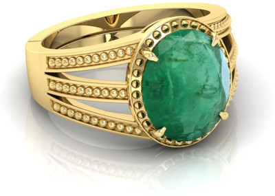 Pranjal Gems 7.25 Ratti Panna Gemstone Adjustable Ring With Lab CertificateST Crystal Emerald Rhodium Plated Ring