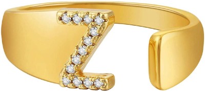ZIVOM Initial Alphabets Letter Z American Diamond Adjustable Copper Cubic Zirconia Gold Plated Ring