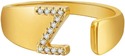 ZIVOM Initial Alphabets Letter Z American Diamond Adjustable Copper Cubic Zirconia Gold Plated Ring