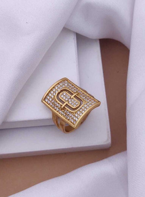 mahi creation Brass, Copper Diamond Gold Plated Ring