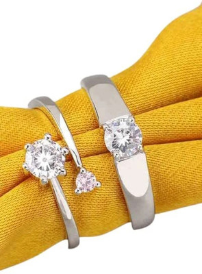 Teeragaj Silver Plated Adjustable Couple Rings for Lovers Stainless Steel, Brass, Stone, Metal, Copper Cubic Zirconia, Crystal, Diamond Rhodium, Silver, Titanium Plated Ring Set