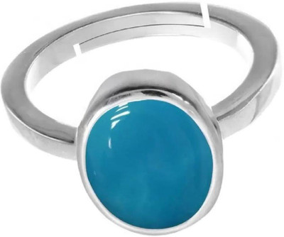 EVERYTHING GEMS Brass Turquoise Silver Plated Ring