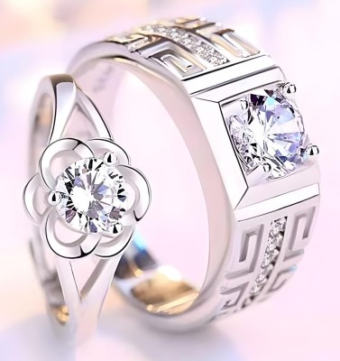 RAPPERSSHOP Diamond Cut Proposal Finger Ring Alloy Zircon Silver Plated Ring Set