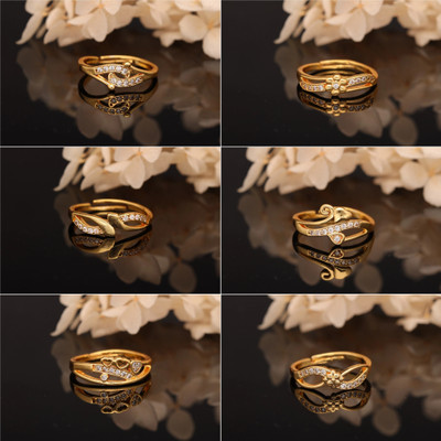 Alasca Gold-Plated Combo Set of Stylish Adjustable Rings Brass Diamond Gold Plated Ring Set