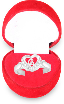 MEENAZ Love Heart Alphabet B Letter Rings girls women lovers couple Stylish simple AD Alloy, Metal, Copper, Crystal, Stone, Sterling Silver Crystal, Zircon, Cubic Zirconia, Diamond Rhodium, Platinum, Silver Plated Ring Set