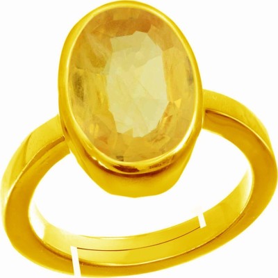 RRVGEM 7.25 Ratti 6.40 Carat Unheated Yellow Sapphire Pukhraj Ring Brass Gold Plated Ring