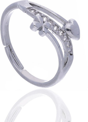 Dressberry Silver Plated American Diamond Adjustable Finger Ring for Women and Girls Brass Diamond Silver Plated Ring