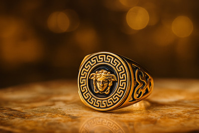 Meedoz Rings For Men Classy Biker Ring in Golden & Silver Colour Stainless Steel Agate Silver Plated Ring