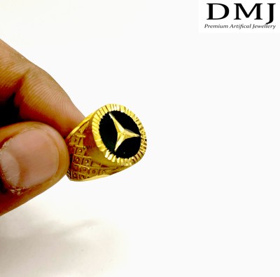 DMJ Premium HighQuality Mercedes Gold Look Finely Detailed Handmade Ring For Men Brass Gold Plated Ring