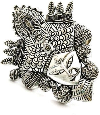 fusion vogue oxidised durga adjustable ring Brass Silver Plated Ring