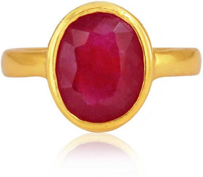 Gemzonite Ruby Ring Certified Manik Astrological Stone Brass Ruby Gold Plated Ring