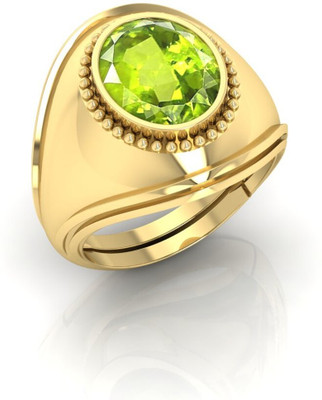 Pranjal Gems 14.25 Ratti Peridot Gemstone Adjustable Ring With Lab CertificateCK Metal Peridot Gold Plated Ring
