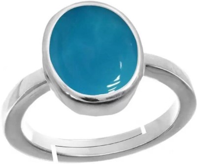 EVERYTHING GEMS 14.50 Carat 15.25 Ratti Turquoise Firoza Sky Blue Gemstone Lab Approved Stone Brass Turquoise Silver Plated Ring