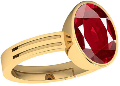 barmunda gems 5.25 Ratti Panchdhatu Ruby Manik Stone Ring for Men and Women Brass Ruby Rhodium Plated Ring