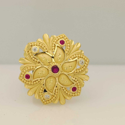 SHe's jewels Exquisite Floral 1 Gram Gold Plated Statement Ring Brass Cubic Zirconia, Ruby Gold Plated Ring