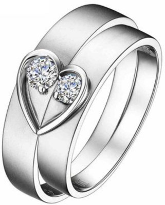 Vibeesle Brass, Stainless Steel, Copper, Brass Cubic Zirconia Rhodium, Silver, Titanium Plated Ring Set
