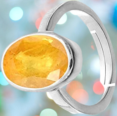 Sidharth Gems Gems 7.25 Ratti 6.00 Crt Yellow Sapphire Adjustable Natural Pukhraj Brass Sapphire Silver Plated Ring