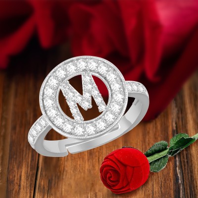 MEENAZ Adjustable Couple combo Silver Rings Girls Women valentine gift m word name ad Brass, Copper, Crystal, Stone, Alloy, Metal Cubic Zirconia, Diamond, Zircon, Crystal Platinum, Silver Plated Ring Set