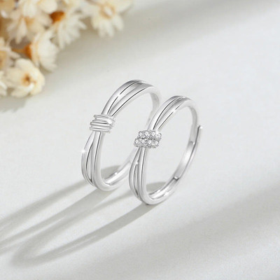 ringzinnie Stylish Silver Couple Matching Rings | Love Bands for Men & Women Alloy Cubic Zirconia Sterling Silver Plated Ring Set