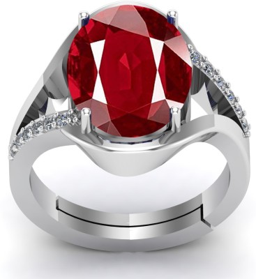 JEMSPRIME 7.25 Ratti 6.25 Crt Natural Ruby Manik GemStone Ring With Lab Certificate Brass Ruby Silver Plated Ring
