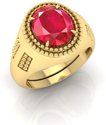 Pranjal Gems 14.25 Ratti Manikya Gemstone Adjustable Ring With Lab CertificateCH Stone Ruby Gold Plated Ring