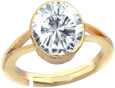 EVERYTHING GEMS 6.25 Ratti 5.40 Carat American Diamond Zircon Original Certified Gemstone Brass Zircon Gold Plated Ring