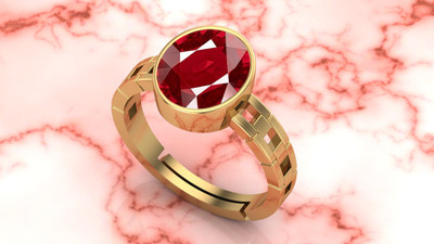 KUSHMIWAL GEMS 10.25 Ratti 9.00 Crt Natural Ruby/Manik Birthstone/Astrology Adjustable Ring Brass Ruby Gold Plated Ring