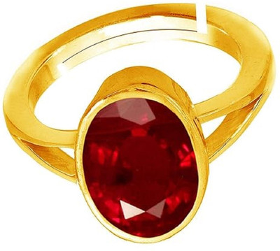 KUSHMIWAL GEMS 7.25 Ratti 6.00 Crt Natural Ruby Stone Manik Ring Adjustable Panchdhatu Ring Brass Ruby Gold Plated Ring