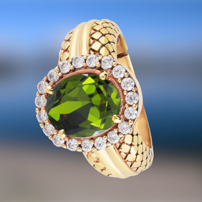 VishvMa 5.25 Ratti Green Zircon Ring For Men And Women With Lab Certified Stone Zircon Brass Plated Ring