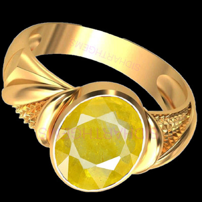Sidharth Gems 11.25 Ratti 10.25 Crt Natural Yellow Sapphire Pukhraj Stone Ring Brass Sapphire Gold Plated Ring