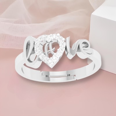 Kanak Jewels Love Collection letter A American Diamond Adjustable Valentine Heart Silver Initial for Women Girls Girlfriend Men Boys Couples Lovers Design Silver plated Ring Brass Cubic Zirconia Silver Plated Ring