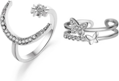 house of common STYLISH RINGS COMBO Stainless Steel Sterling Silver Plated Ring Set