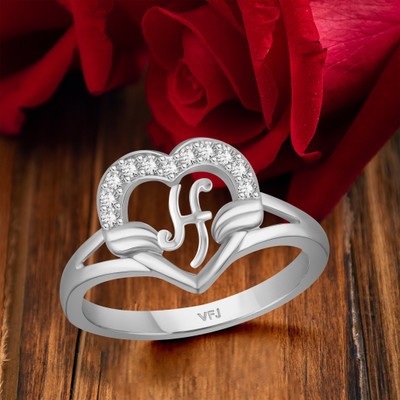 VIGHNAHARTA Valentine cluster'' H '' with heart ring alphabet cluster for women and Girls Brass Cubic Zirconia Rhodium Plated Ring