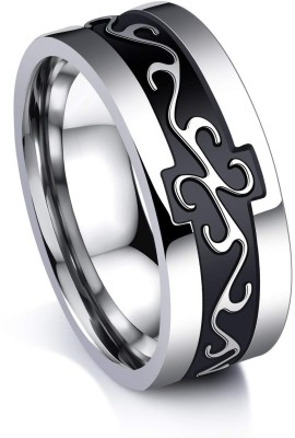fabula Silver & Black Stainless Steel Celtic Symbol Band Ring for Men and Boys Stainless Steel Silver Plated Ring