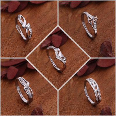 Ruhi Brado Silver Plated Heart Bow Love Design Adjustable Ring Combo Stainless Steel Cubic Zirconia Silver Plated Ring Set