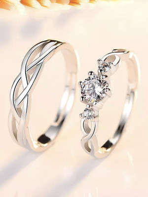 Devora Adjustable Couple Rings for lovers valentine gift Stainless Steel Ring Set