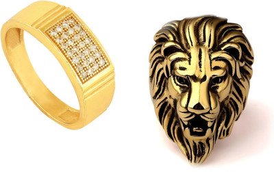 Neerajyoti Rectangle and D 18 ring combo set Alloy Cubic Zirconia Gold Plated Ring Set