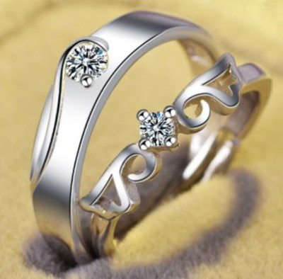 Vibeesle Stainless Steel, Brass, Stone, Metal, Copper Cubic Zirconia, Crystal, Diamond Silver, Rhodium Plated Ring Set